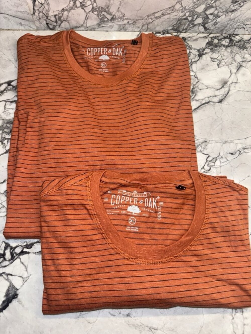 Copper & Oak Men’s XL Cotton Orange Rust Striped Tee Shirt Lot Bundle Set
